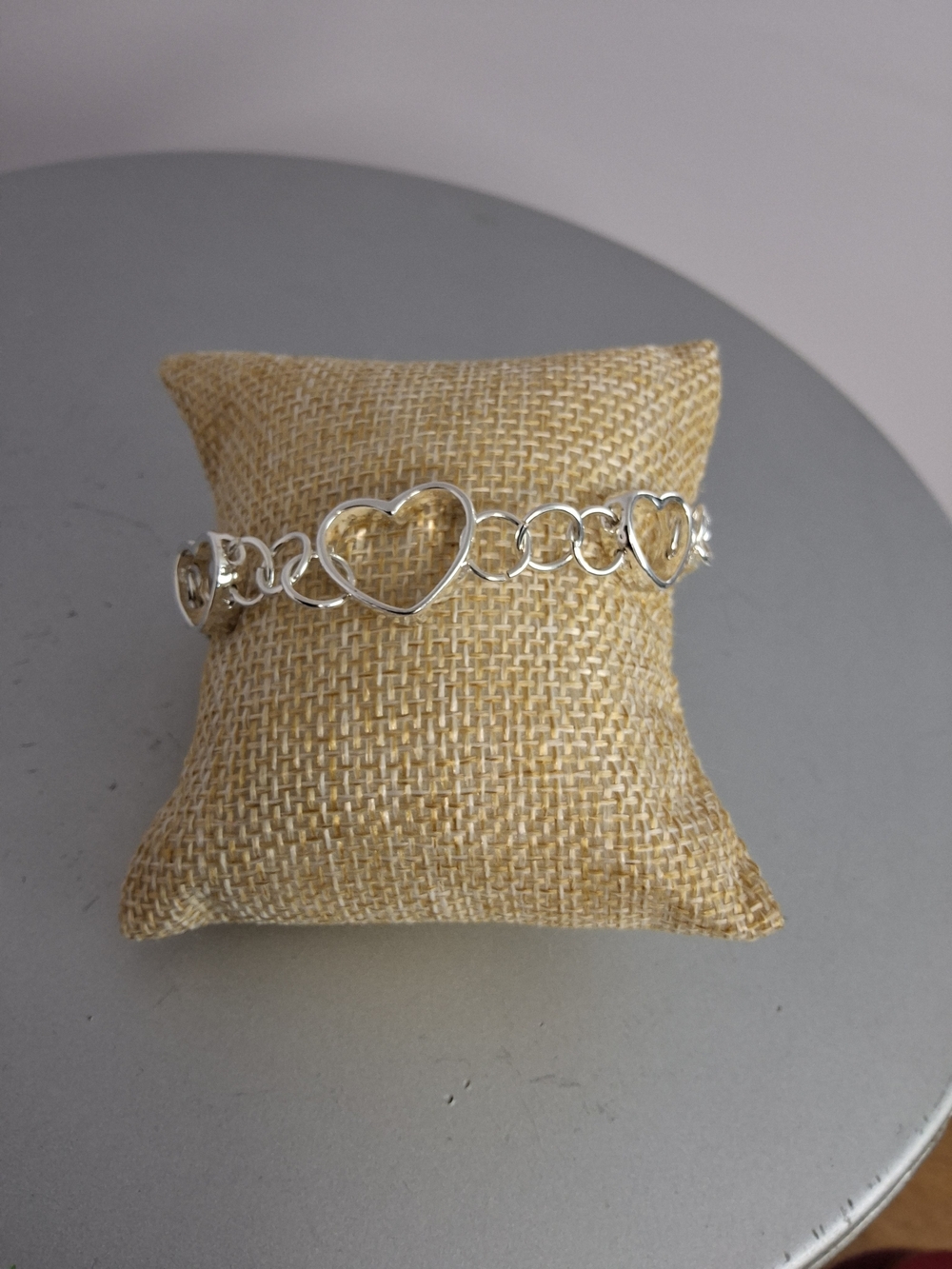 925 Sterling Silver Heart Link Chain Bracelet Lobster Clasp Signed